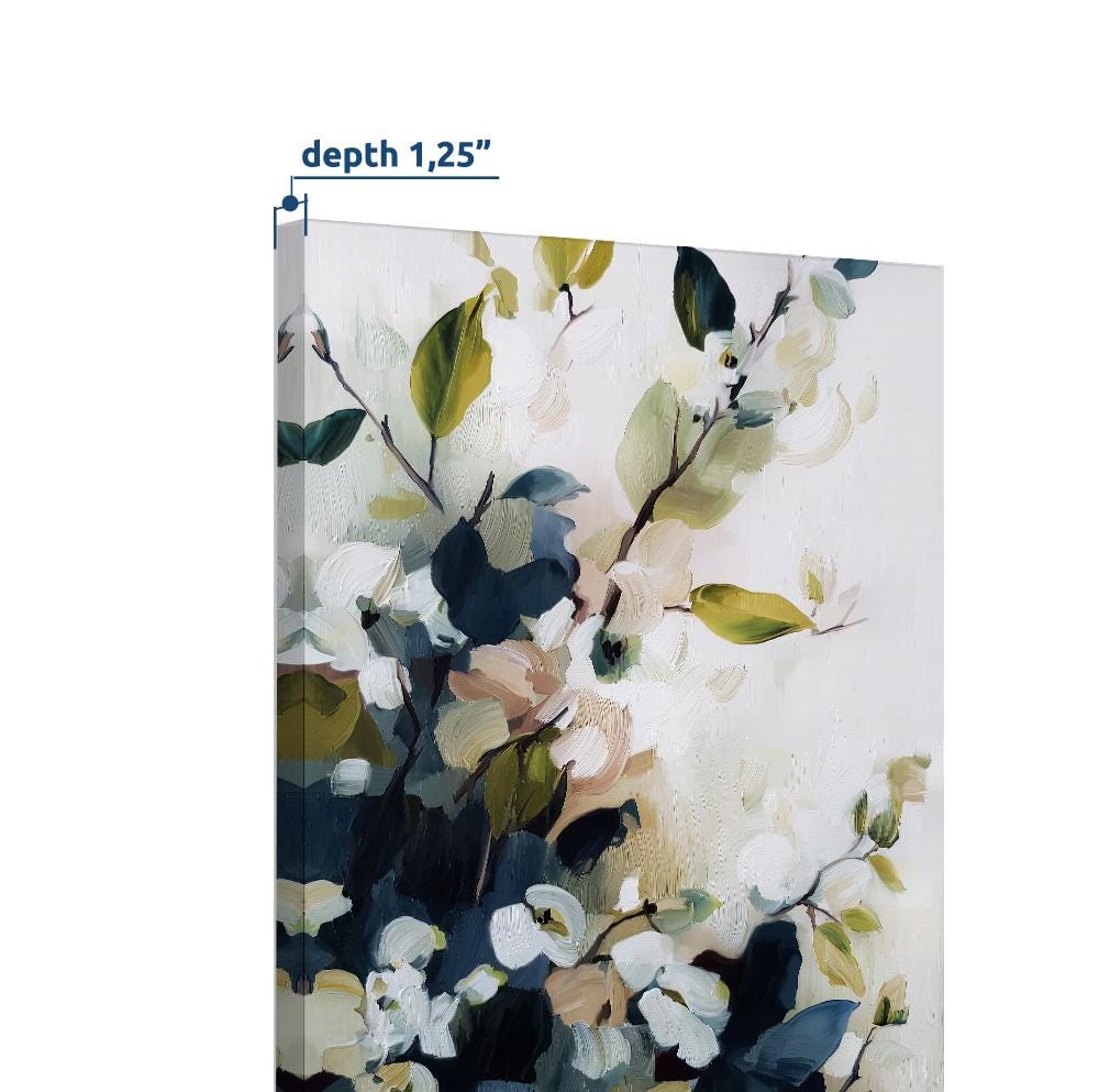 Large botanical flower prints with soft sage green foliage and painterly floral details