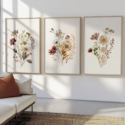 Cottagecore botanical artwork with watercolor-inspired flowers
