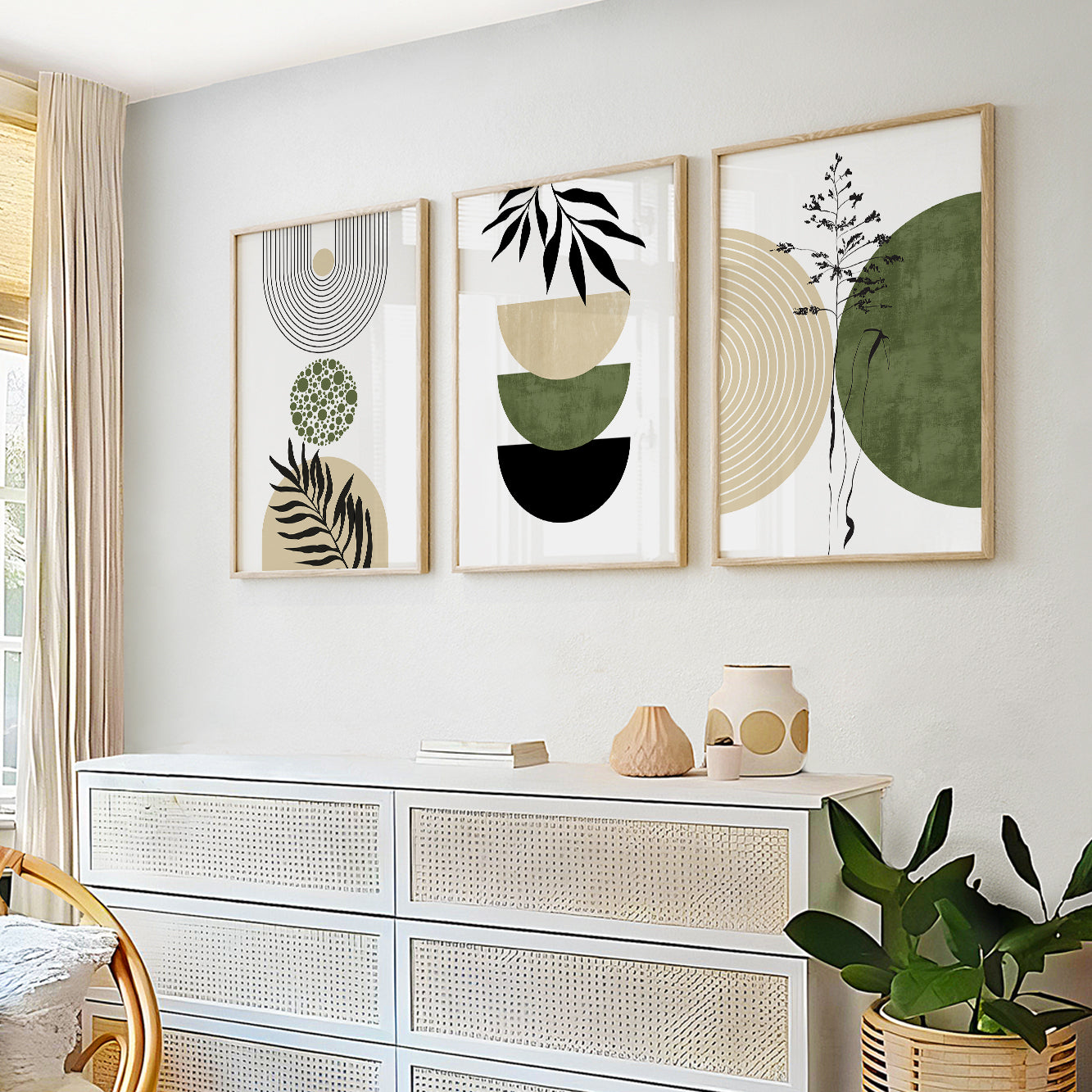 Contemporary botanical wall art combining abstract arches with elegant plant illustrations