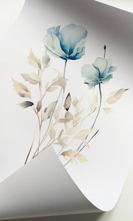 Elegant floral wall décor in calming blue and beige tones