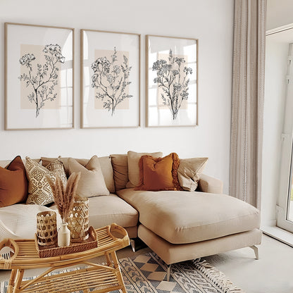 Neutral floral artwork for modern living room décor