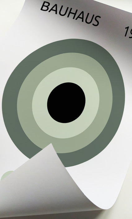 Bauhaus-inspired geometric artwork with soft sage green palette