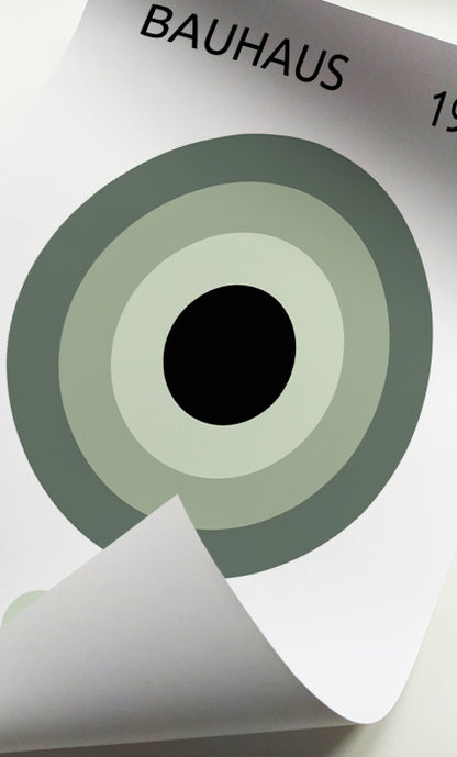 Bauhaus-inspired geometric artwork with soft sage green palette