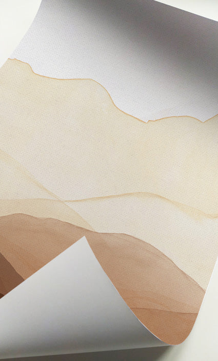 Warm neutral mountain artwork for living room walls