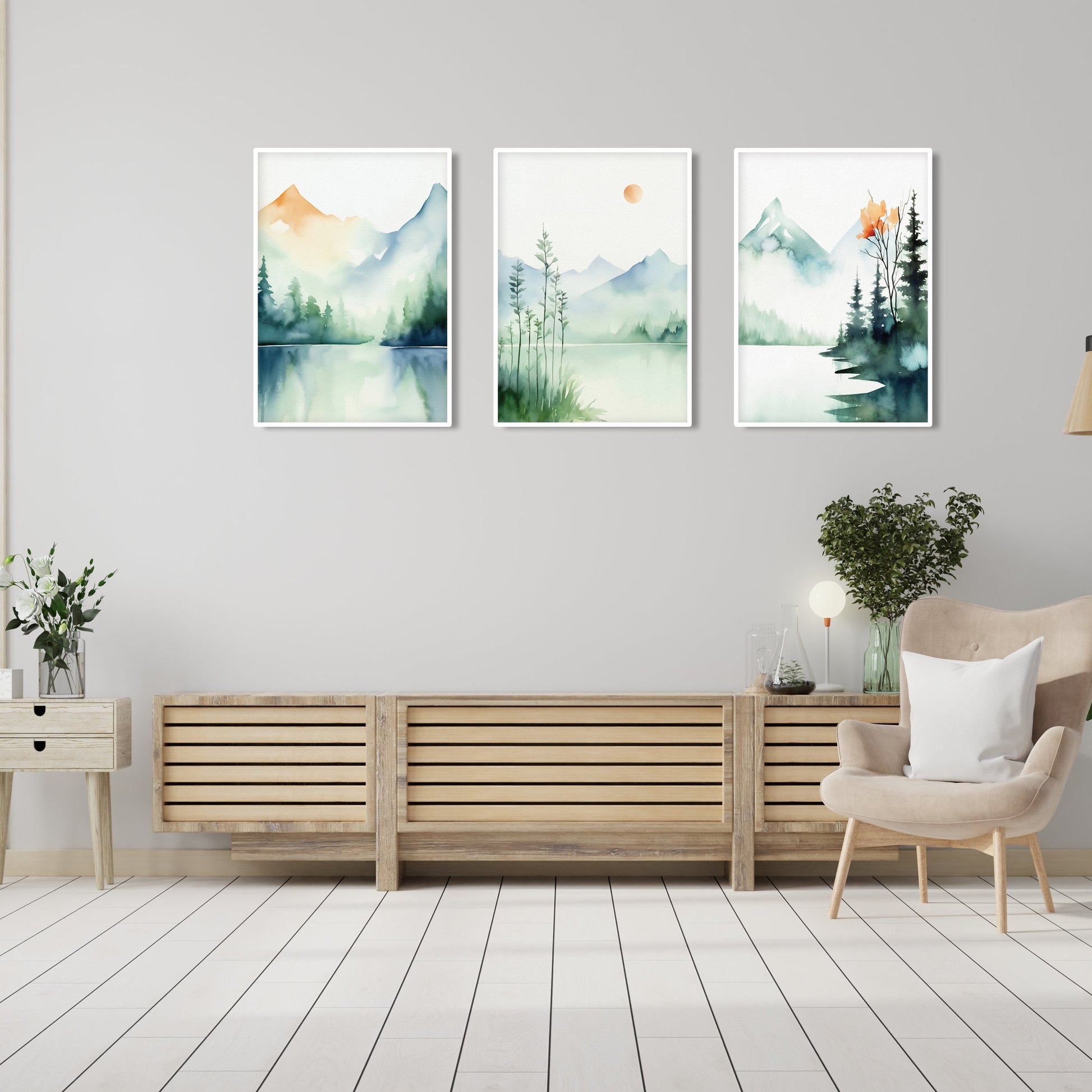 Scandinavian nature gallery wall for serene minimalist interiors