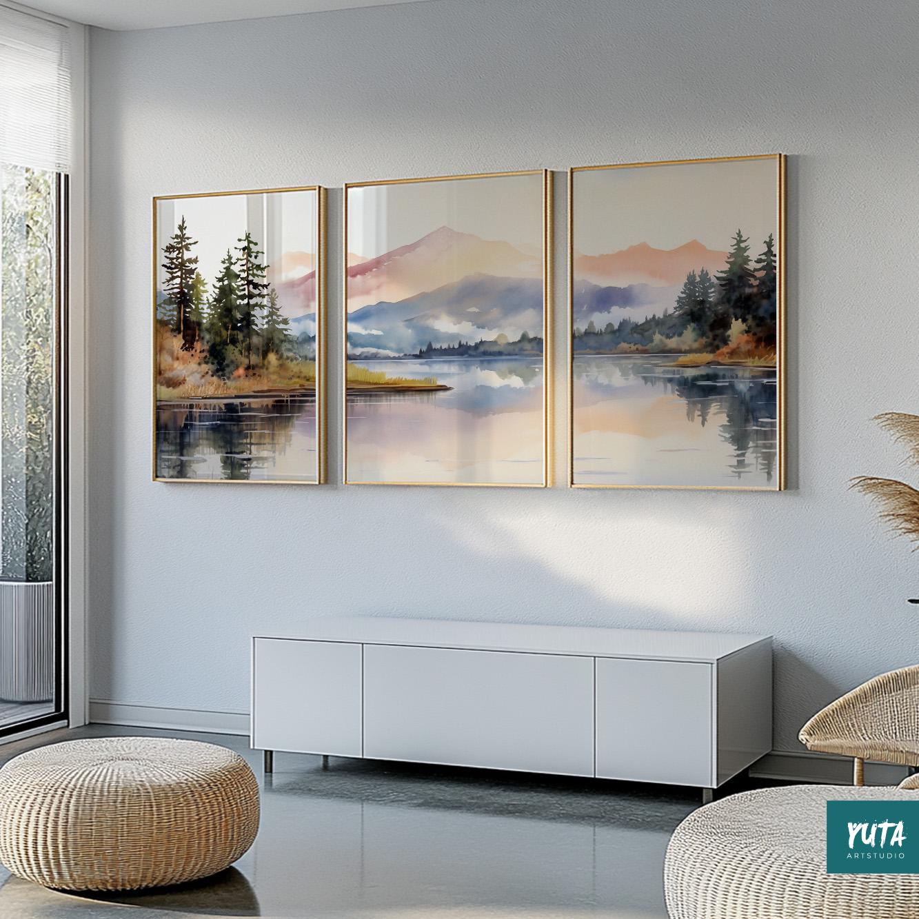 Scandinavian mountain prints – colorful abstract wall art for cozy and modern homes.
