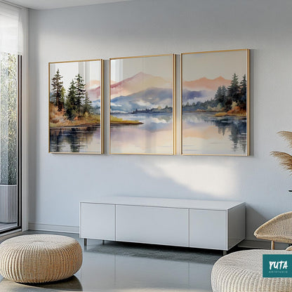 Scandinavian mountain prints – colorful abstract wall art for cozy and modern homes.