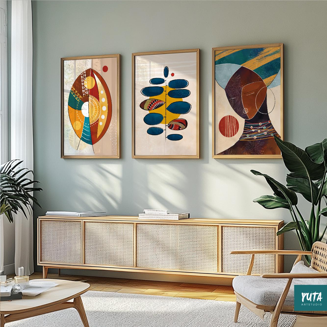 Modern abstract people art – African American female print set for Afrocentric and creative spaces.