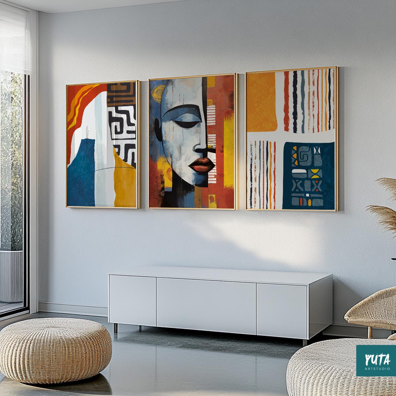 Black woman wall art – abstract African American female portraits for modern minimalist decor.
