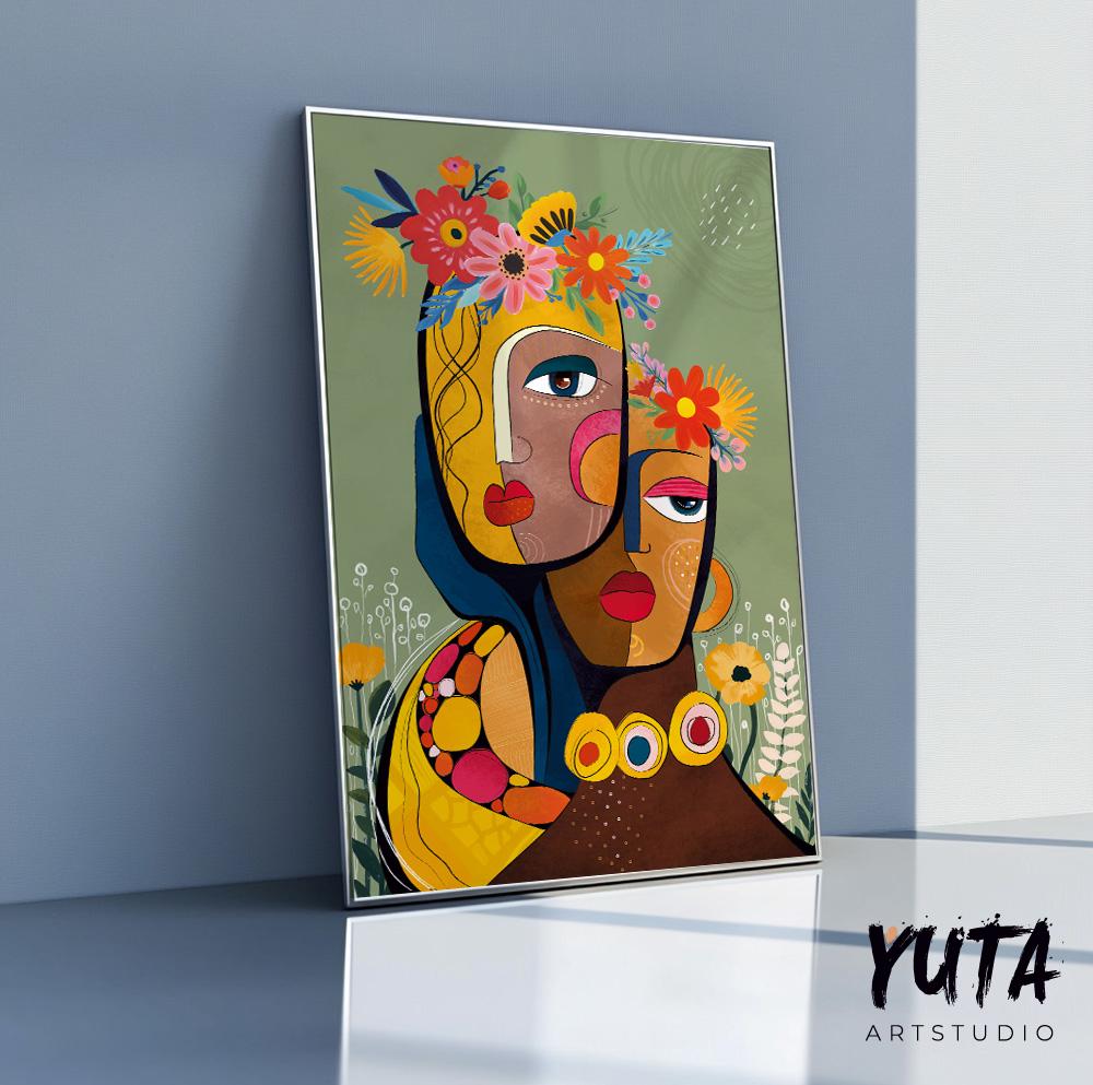 Colorful abstract woman portrait. Modern  african american art print, black women poster, aesthetic room decor, Living room wall art
