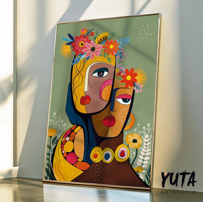 Colorful abstract woman portrait. Modern  african american art print, black women poster, aesthetic room decor, Living room wall art