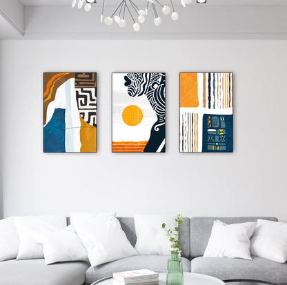 Ethnic African American black woman art set, modern abstract prints for boho bedroom wall decor and minimalist gallery wall design.