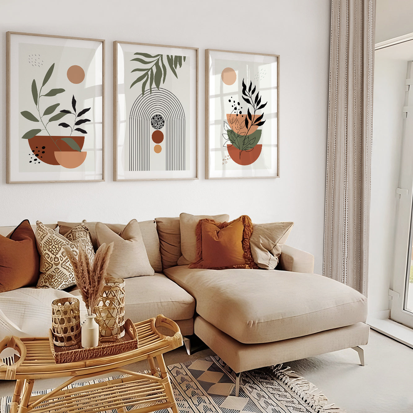 Contemporary botanical wall art combining abstract foliage with minimalist geometric forms