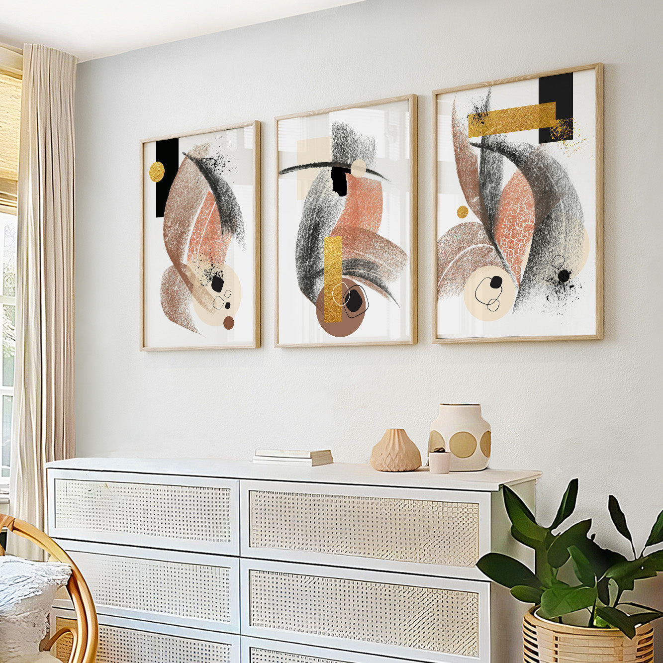 Luxury abstract wall art with expressive painterly textures and modern geometric design