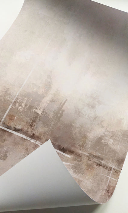 Elegant abstract landscape wall décor in ivory, beige, and taupe