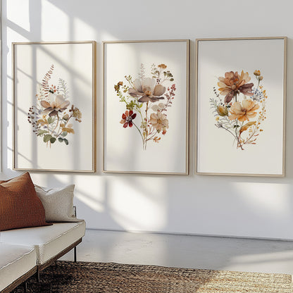 Minimalist botanical wall art featuring elegant floral arrangements