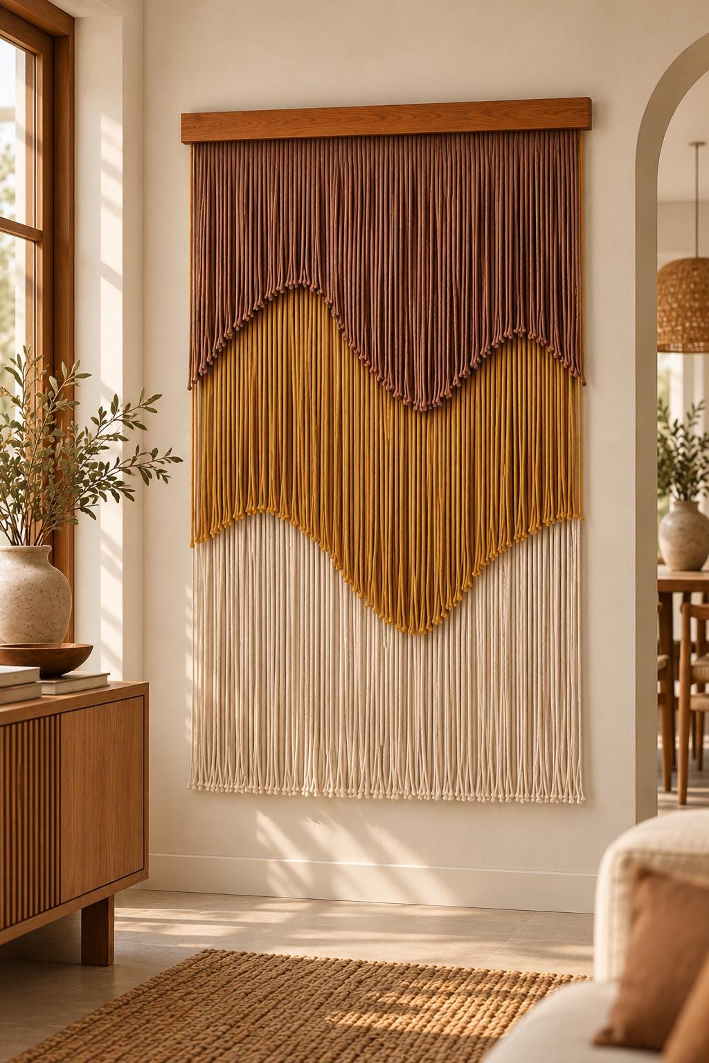 Large Macrame Wall Hanging, Abstract Fiber Wall Art, Modern Boho Textile Tapestry, Statement Wall Decor