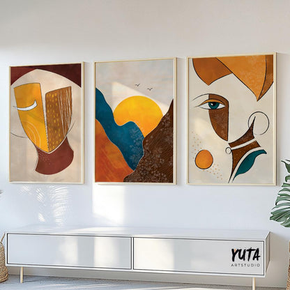 Modern abstract african art set of 3 prints. Contemporary colorful african wall art. Minimalist poster gallery wall set aesthetic room decor
