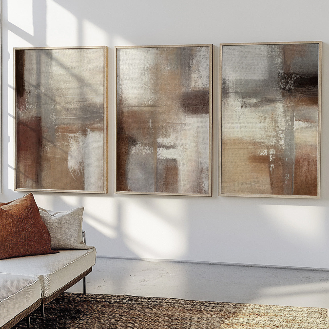 Warm neutral textured artwork for bedroom walls