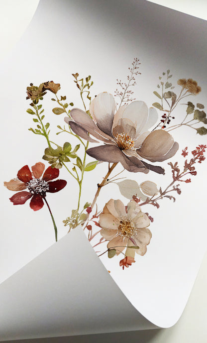 Nature-inspired botanical print set with delicate blossoms