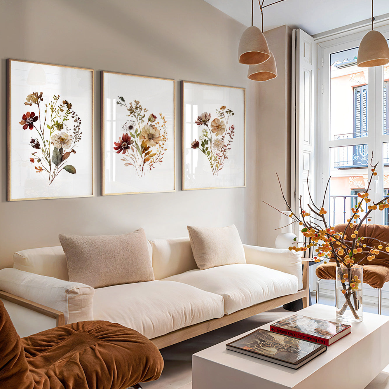 Watercolor wildflower wall art for Cottagecore interiors