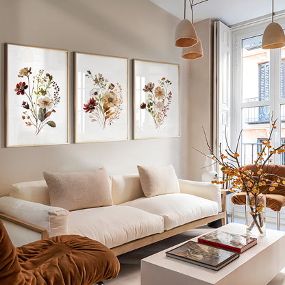 Watercolor wildflower wall art for Cottagecore interiors
