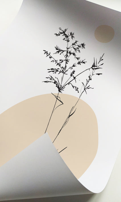 Neutral botanical prints with elegant wildflower illustrations in warm beige and cream tones