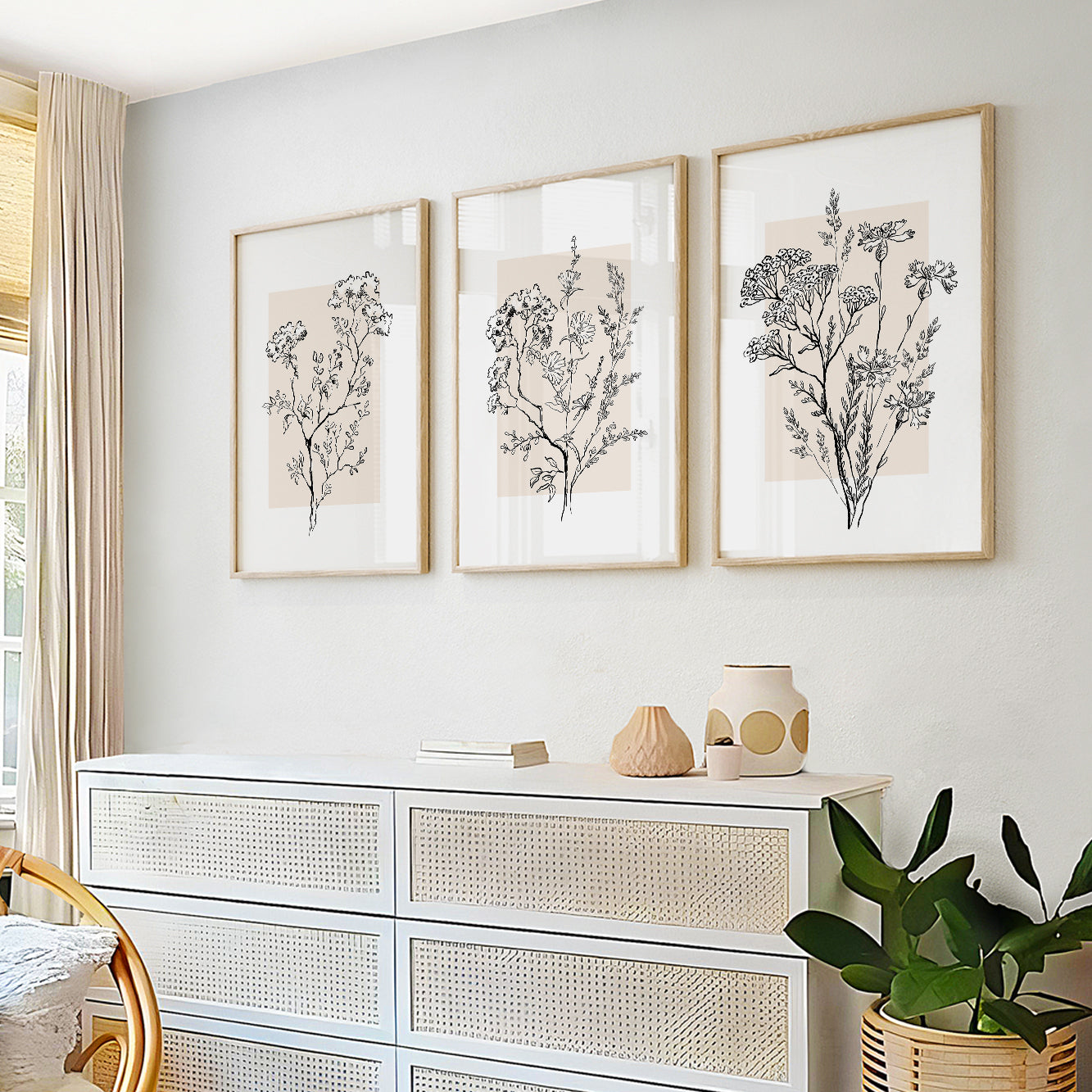Organic Modern botanical print set with delicate flowers