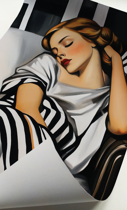 Woman resting portrait print in black, white and warm neutral tones