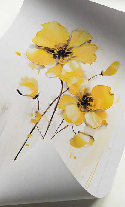 Modern botanical wall art set with vibrant yellow flowers