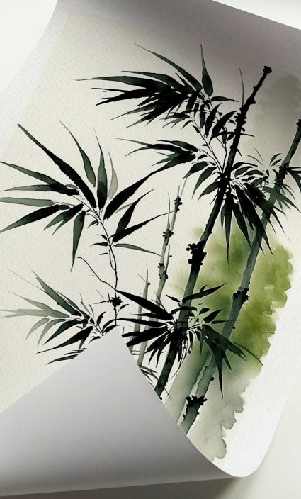 Zen bamboo botanical prints for Japandi bedroom décor