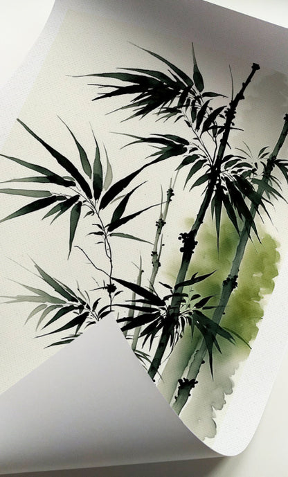 Zen bamboo botanical prints for Japandi bedroom décor